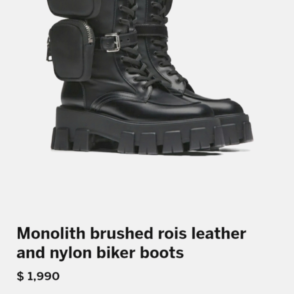 Prada Monolith Brushed Rois Leather & Nylon Biker Boots.